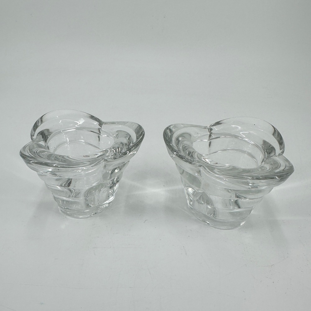 Pair Of Mid Century Modern Clear Glass Trefoil Votive Candle‎ Holders Italian